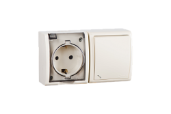 Simon 15 Aqua Бежевый Блок: Розетка 2P+E Schuko 16А 250В + выключатель проход.10А 250В, IP54 арт. 1594516-031