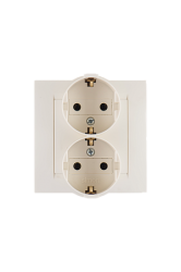 Simon 15 Бежевая Розетка 2-ая с/з литая (в сборе с рамкой) арт. 1590459-031