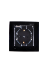 Simon 15 Черная Розетка с/з, со шторками, с крышкой, IP44, 16А, 250В, винт.зажим арт. 1590450-032