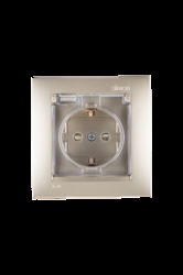 Simon 15 Шампань Розетка с/з, со шторками, с крышкой, IP44, 16А, 250В, винт.зажим арт. 1590450-034