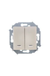 Simon 15 Шампань Выключатель 2-клавишный с подсветкой, 16А, 250В, винт.зажим арт. 1591392-034