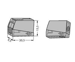 WAGO Клемма для светильников "проходная": 1 однопровол. медный(!), 1 многопр. медный(!) проводник арт. 224-101