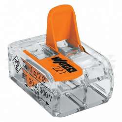 WAGO Клемма с рычагами компактная для 2-х медных(!) одно-/многопровол. проводников сеч. до 4 мм кв. арт. 221-412