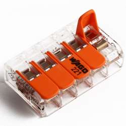 WAGO Клемма с рычагами компактная для 5-и медных(!) одно-/многопровол. проводников сеч. до 4 мм кв. арт. 221-415