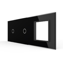 Панель для двух сенсорных выключателей и розетки Livolo, 2 клавиши (1+1), цвет черный, стекло