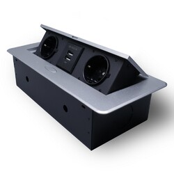 Розетка горизонтальная выдвижная 2 Euro 16A, 2 USB A с блоком 5В/2.1А RocketSocket, проводка, цвет серый