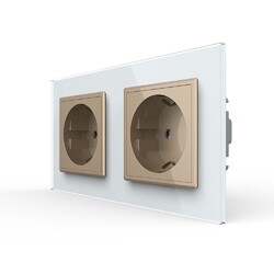 Розетка Livolo 2 поста Золотая с белой рамкой