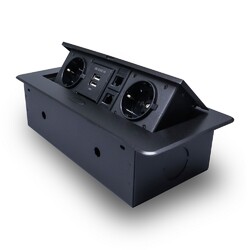 Розетка горизонтальная выдвижная 2 Euro 16A, 2 USB A с блоком 5В/2.1А, 2 RJ45 RocketSocket, проводка, цвет черный