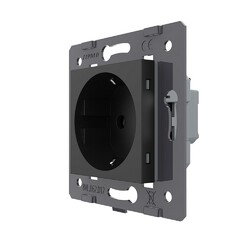 Розетка электрическая с заземлением защитными шторками 16A Livolo, зажимы, цвет черый (механизм)