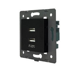 Розетка RocketSocket 2USB с блоком питания 2.1А 5В для рамки Livolo, цвет черный (механизм)