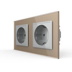 Розетка Livolo 2 поста Серая с золотой рамкой