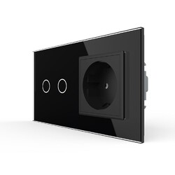 Сенсорный выключатель Livolo комбинированный на 2 линии 1 розетка 2 модуля Черный