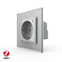 Розетка электрическая ZigBee (Wi-Fi) с заземлением защитными шторками 16A Livolo 1 пост Серая