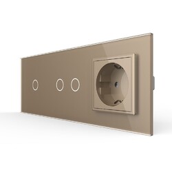 Сенсорный выключатель Livolo комбинированный на 3 линии 1 розетка 3 модуля Золотой