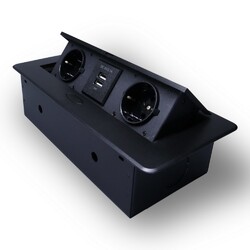 Розетка горизонтальная выдвижная 2 Euro 16A, 2 USB A с блоком 5В/2.1А RocketSocket, проводка, цвет черный