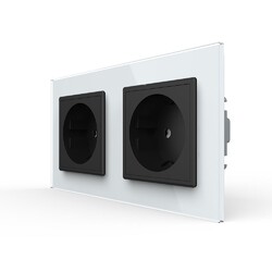 Розетка Livolo 2 поста Черная с белой рамкой