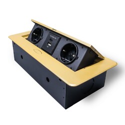 Розетка горизонтальная выдвижная 2 Euro 16A, USB type A+C с блоком 18W RocketSocket, проводка, цвет золотой