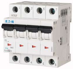 Автоматический выключатель 32А, кривая отключения B, 4 полюс, откл. способность 6 кА (PL6-B32/4) арт.166500
