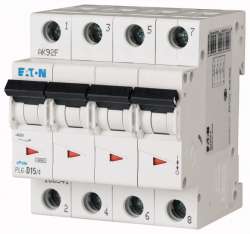 Автоматический выключатель 15А, кривая отключения D, 4 полюс, откл. способность 6 кА (PL6-D15/4) арт.166541