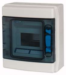 Навесной шкаф IP65, 1 ряд 6 модулей УФ-стойкий поликарбонат, индустриальная серия, N/PE клеммы в комплекте (IKA-1/6-ST-UV) арт.174188