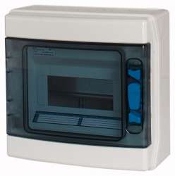 Навесной шкаф IP65, 1 ряд 8 модулей УФ-стойкий поликарбонат, индустриальная серия, N/PE клеммы в комплекте (IKA-1/8-ST-UV) арт.174189