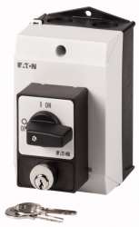 Аварийные выключатели, 3-полюсн., 20 A, Цилиндрическая замочная вставка SVA, Передняя панель 0-1, 90 °, с фиксацией, Монтаж на поверхность, P (T0-2-1/I1/SVA(S)) арт.207084