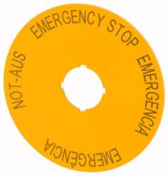 Знак, аварийная остановка , желтый, D = 90 мм, 4-х языках , DE , EN , ES, PT (M22-XAK2) арт.216466