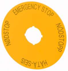 Знак, аварийная остановка , желтый, D = 90 мм, 4-х языках , EN, С.В., FI , HU (M22-XAK4) арт.216468
