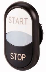 Двойная кнопка с сигнальной лампой с обозначением "start", "stop", цвет белый/черный, черное лицевое кольцо (M22S-DDL-WS-GB1/GB0) арт.216709