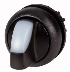 Переключатель с поворотной ручкой 2-х позиционный 60?, c фиксацией, цвет белый с подсветкой, черное лицевое кольцо (M22S-WRLK-W) арт.216824