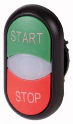 Двойная кнопка с сигнальной лампой, с инд. Гравировкой, черное лицевое кольцо (M22S-DDL-*-*-*) арт.230350