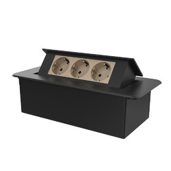 Розетка горизонтальная выдвижная 3 Euro 16A Livolo, цвет черный-золотой