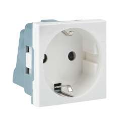 Розетка 45х45 (2 модуля), с заземлением. белая, прямая