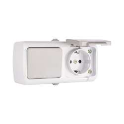 Мурманск Блок розетка 1-м 16А с заземлением с крышкой+ 1-кл выключатель IP54 серый EKF