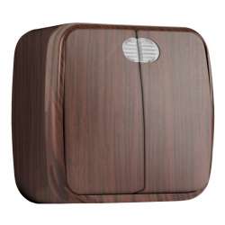 Выключатель 2-клавишный ОП Минск 10А с индикатором тёмное дерево EKF