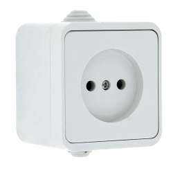 Прага Розетка 1-местная 10А без заземления IP44 белая EKF