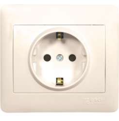 София Розетка 1-местная с заземлением, 16А, бежевая EKF Simple