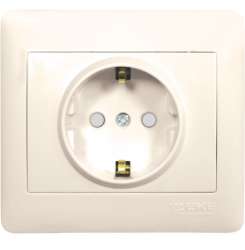 София Розетка 1-местная с заземлением, 16А, с защитной шторкой, бежевая EKF Simple