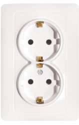 София Розетка 2-местная с заземлением, 16А, белая EKF Simple
