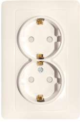 София Розетка 2-местная с заземлением, 16А, с защитной шторкой, бежевая EKF Simple