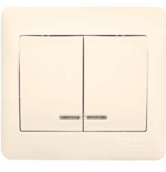 София Выключатель 2-клавишный с индикатором,10А, бежевый EKF Simple