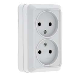 Рим Розетка 2-местная 10А без заземления белая EKF
