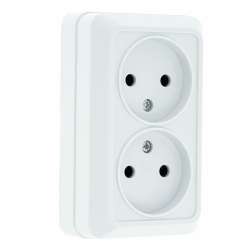 Рим Розетка 2-местная 10А без заземления керам. белая EKF PROxima