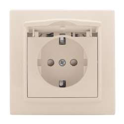 Минск Розетка 1-местная СП с/з с крышкой 16А бежевая с защ. штор. IP44 EKF