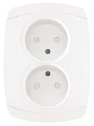 Париж Розетка 2-местная без заземления 10А белая с защ. штор. EKF Simple