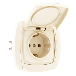 Париж Розетка 1-местная с заземлением с крышкой 16А бежевая EKF Simple