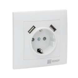 Валенсия розетка 1-местная с/з 16А белая с защ. штор. с 2 USB 2,1А EKF PROxima