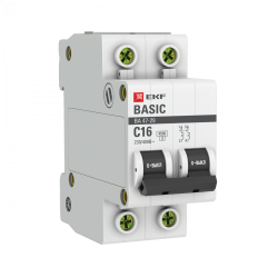 Автоматический выключатель 2P 16А (C) 4,5кА ВА 47-29 EKF Basic