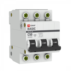 Автоматический выключатель 3P 50А (C) 4,5кА ВА 47-29 EKF Basic