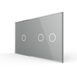 Панель для двух сенсорных выключателей Livolo, 3 клавиши (1+2), цвет серый, стекло